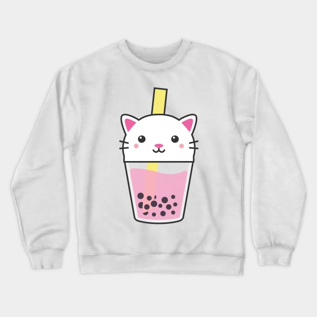 Cute Kawaii Bubble Tea Boba Milk Cat Lover Gift Idea Crewneck Sweatshirt by amitsurti